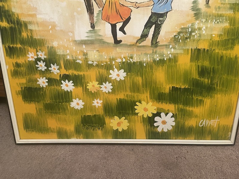 37” X 37” Framed Canvas Signed “Ring Around The Rosie” Painting Art Painting gallery