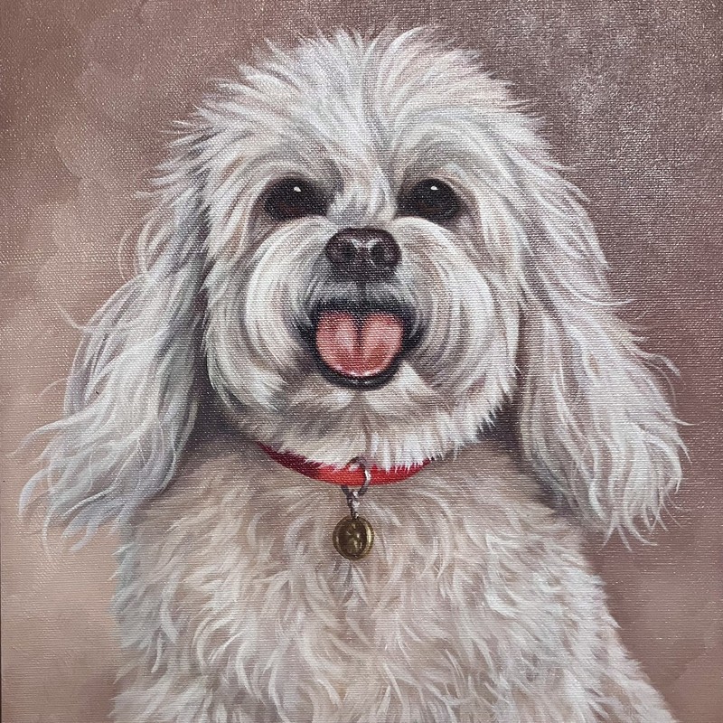 ADORABLE DOG Painting / KATHLEEN KEIL HILL 2003 / 12×16 Inches / FRAMED Artwork