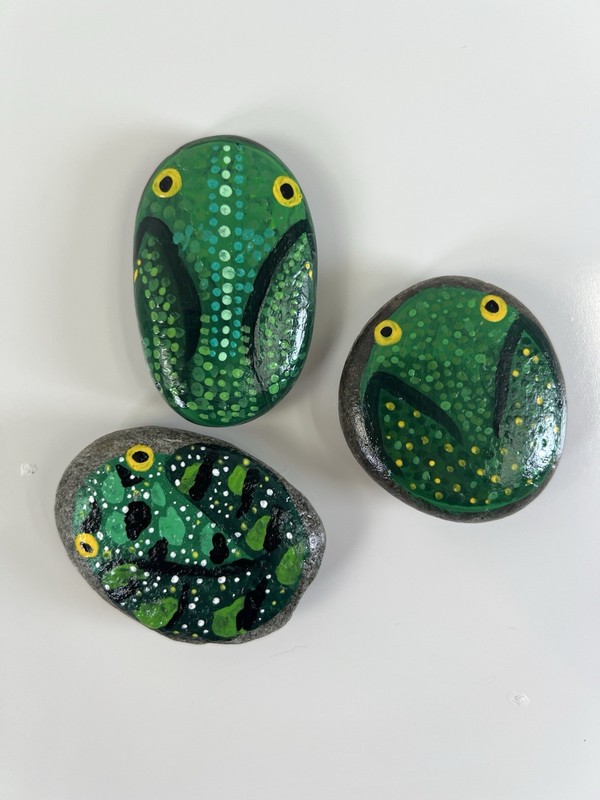 Hand Painted Frog River Rock Original Art Paper Weight Painted Art Gift 3 PCS gallery