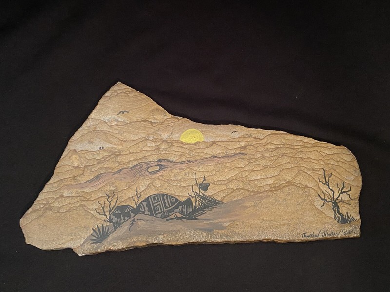 Johnathon Johnson ‘Dineh» Signed Painted Slab Sandstone Navajo Pots Desert