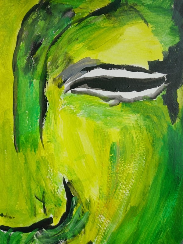 Expressionism/Abstract 11x14 Green Statue Signed Colorful Hand Made Painting gallery