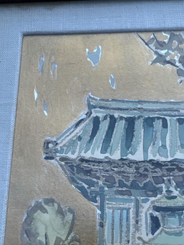 VINTAGE PAINTING TEMPLE ILLUSTRATION STYLE MODERNIST MYSTERY SIGNED 1966 gallery