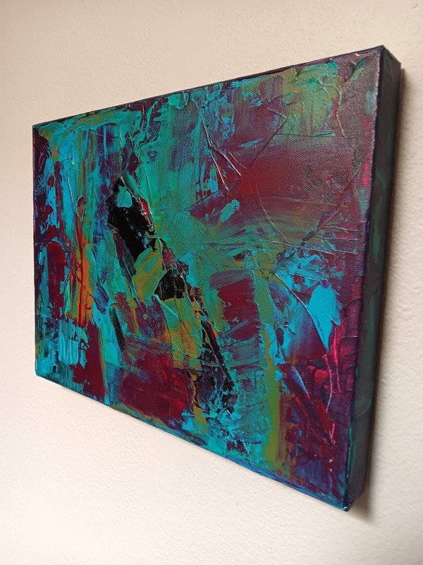abstract paintings canvas original black white turquoise red purple "Madrid" gallery