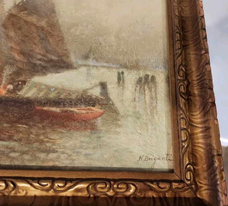 Antique Signed Framed Print Nicholas Briganti Venetian Artist Venice Canal Scene gallery