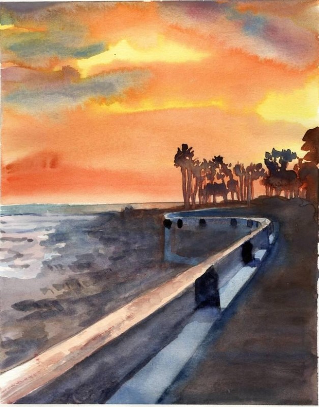 Surfers Point #5 : Sandra Watercolors™ California : ORIGINAL PAINTING