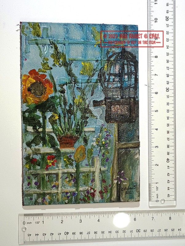 Birds + Flowers in Greenhouse 2021 C Peterson * Original Oil Painting * textural gallery