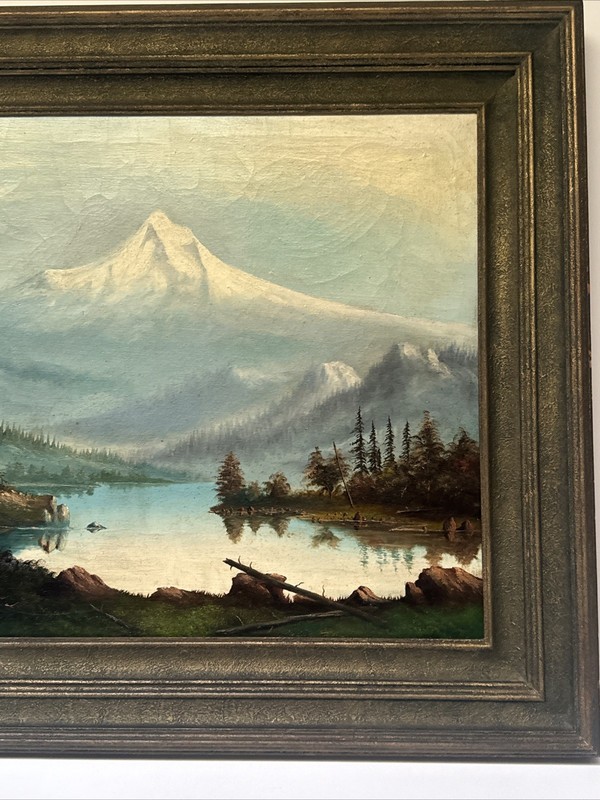 Antique Impressionist Painting MOUNTAN VIEW LAKE OREGON 1890'S SIGNED OIL LISTED gallery