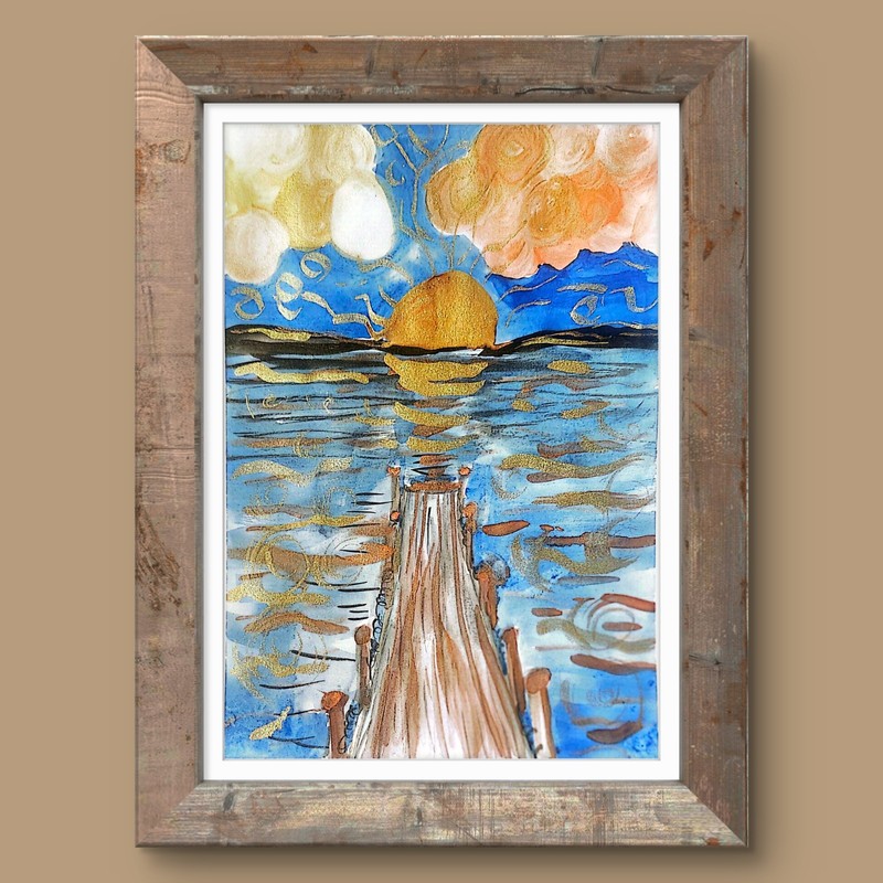 Dock Sitting Colorful Impressionist Original Watercolor 9x11 On Paper Signed gallery