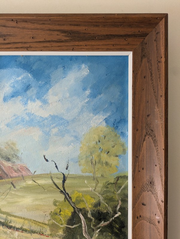 Vintage 1965 Ed Roessler Midcentury Landscape Painting Impressionist Clothesline gallery