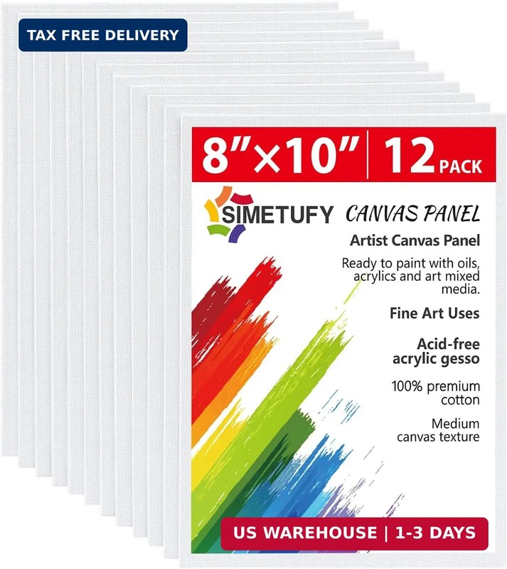 Simetufy 12 Pack 8x10 Canvas Boards for Painting, Blank Flat Canvas Panels Art P