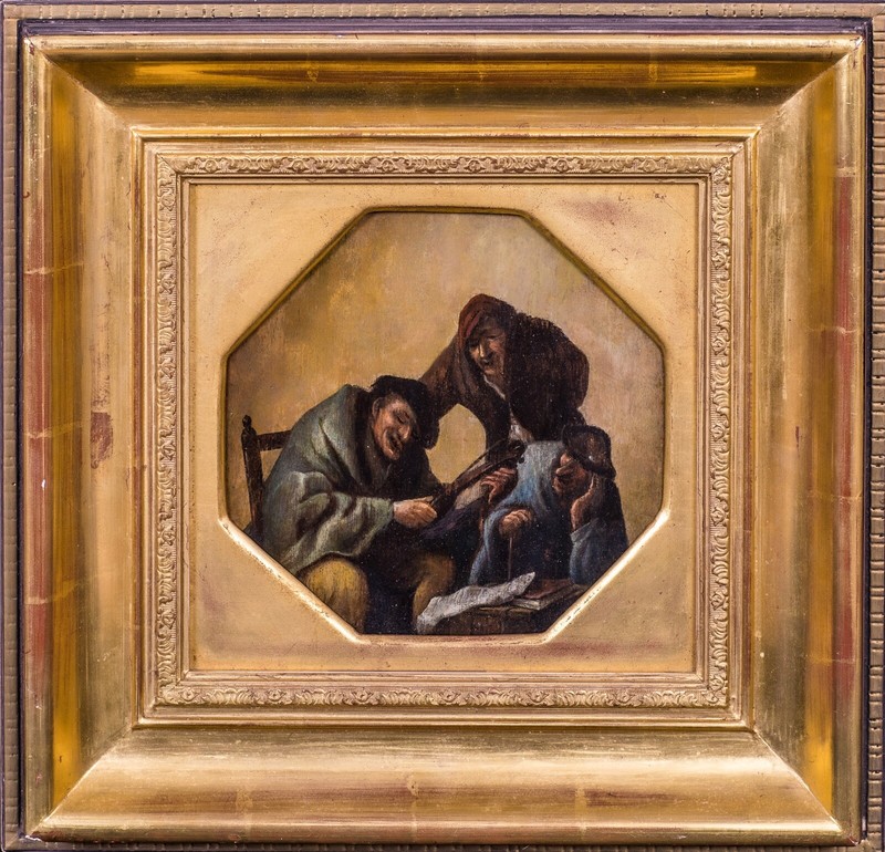 17th Century Dutch Old Master Tavern Interior Peasants Playing The Fiddle
