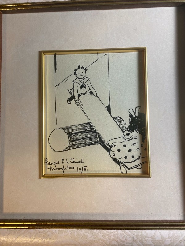 Antique Georgie E L Church 1915 "Moorfields" Pen And Ink Drawing - Signed/Framed gallery
