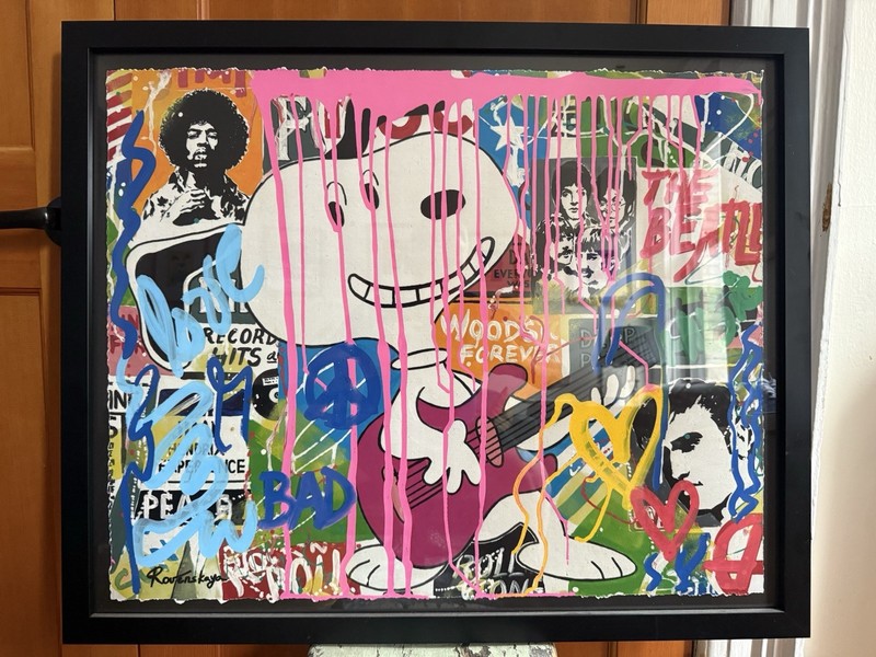 Snoopy Playing Guitar by Nastya Rovenskaya. Hand-signed Original 30 X 24 MINT.