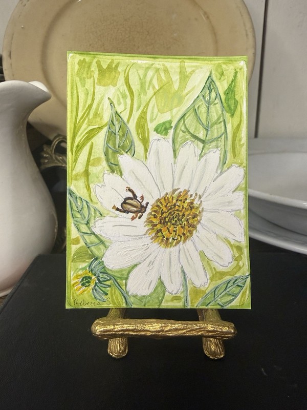 aceo original art painting Coneflower And Beetle