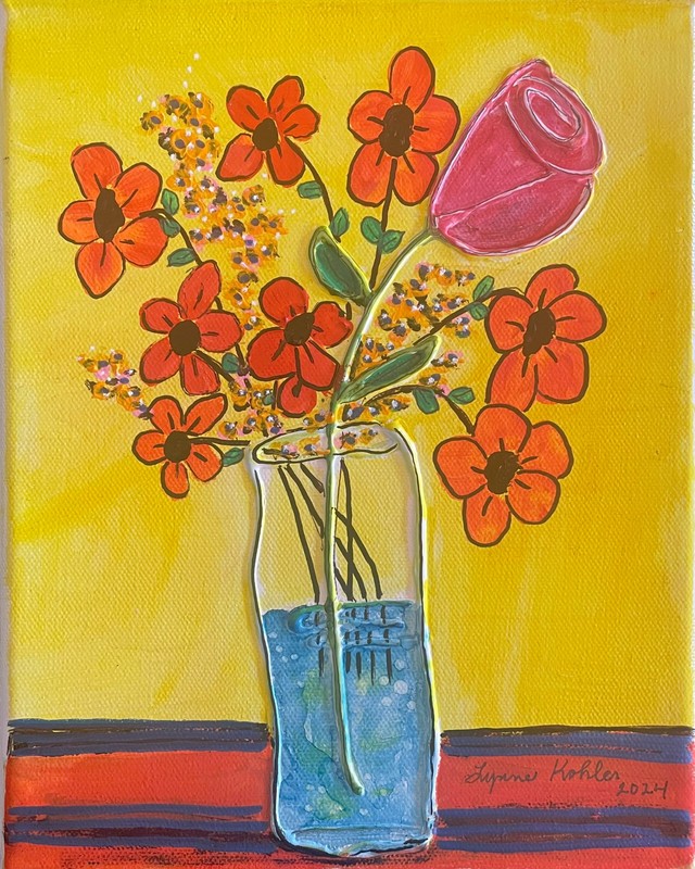 Original painting 8×10″ vase of Flowers textured canvas by Lynne Kohler