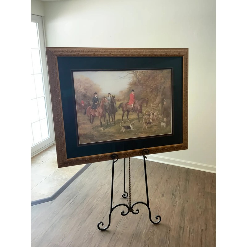 Framed Traditional Fox Hunt Equestrian Scene With Hounds