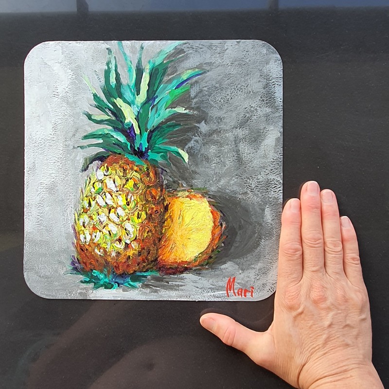 Still Life Fruit Painting Kitchen Original Wall Art Tropical Pineapple Modern gallery