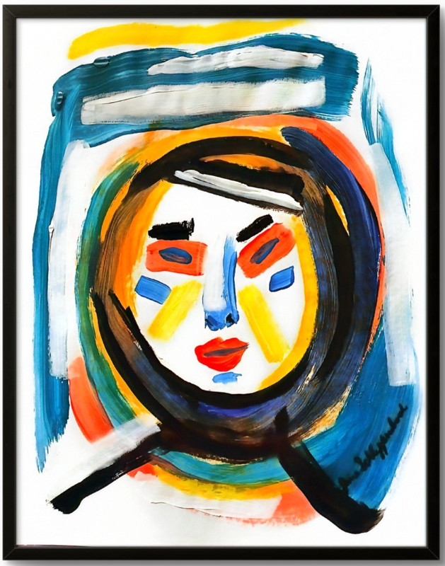 Modern Face Neo Expressionism Acrylic Wall Art Signed Original Painting