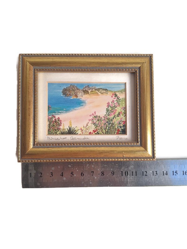 Horseshoe Bermuda Miniature Painting Framed Vintage Beach Coast Floral Art gallery