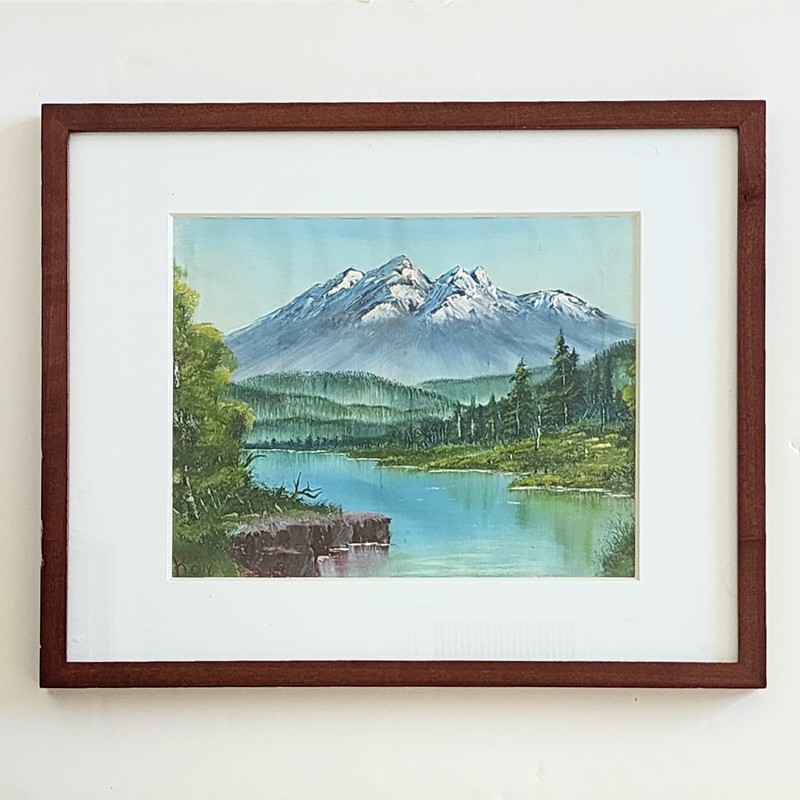Original Mountain Landscape Oil Painting 16×20 Bob Ross Style Framed Nature Art