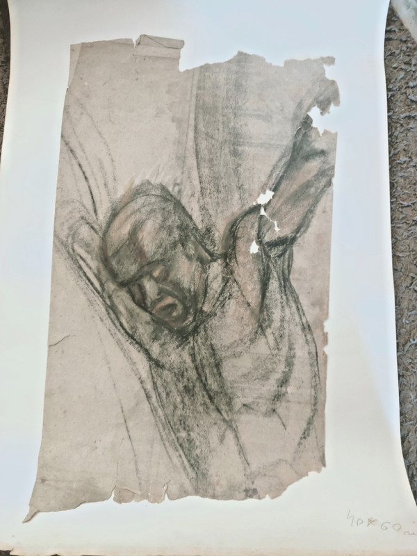 Author’s installation, painting Crucified. Charcoal paper.