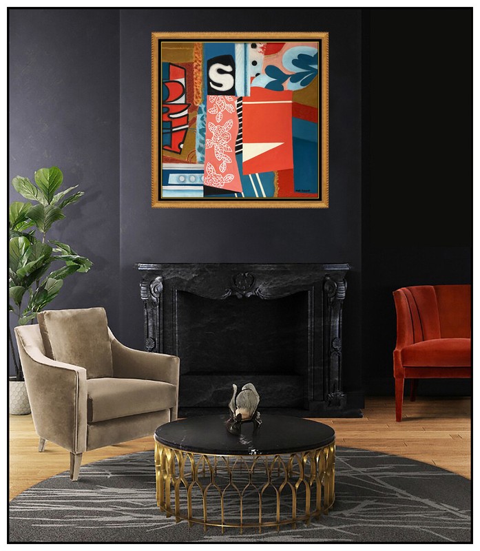 MAX PAPART Large ORIGINAL OIL PAINTING on CANVAS Signed Framed Artwork Abstract