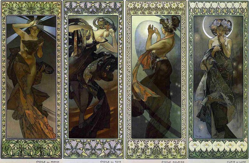 Alphonse Mucha The Moon and The Stars Oil Painting repro