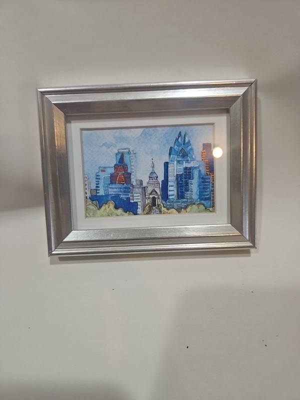 ACEO Style Water Color Framed Minature Art Downtown Austin By Connie Adcock