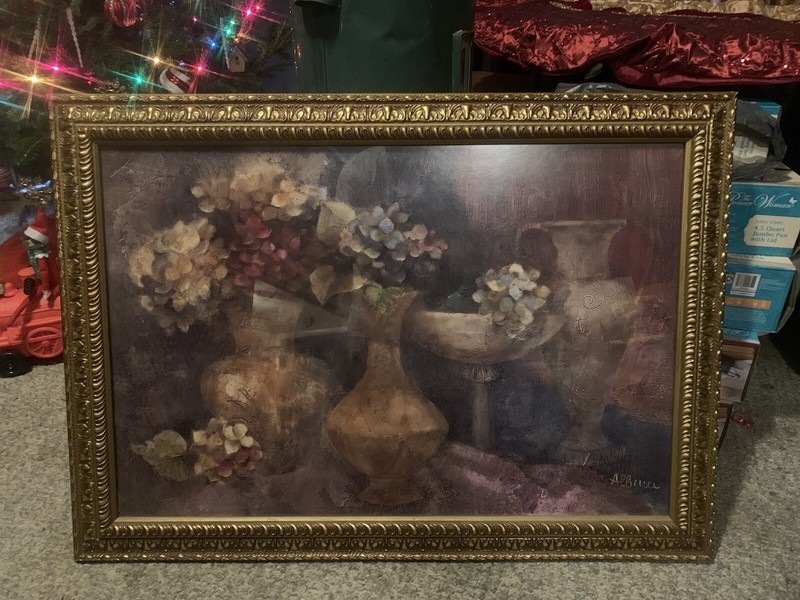 Albena Hristova «Still Life Flowers in Vases” 42X30 Framed Art (Vintage )