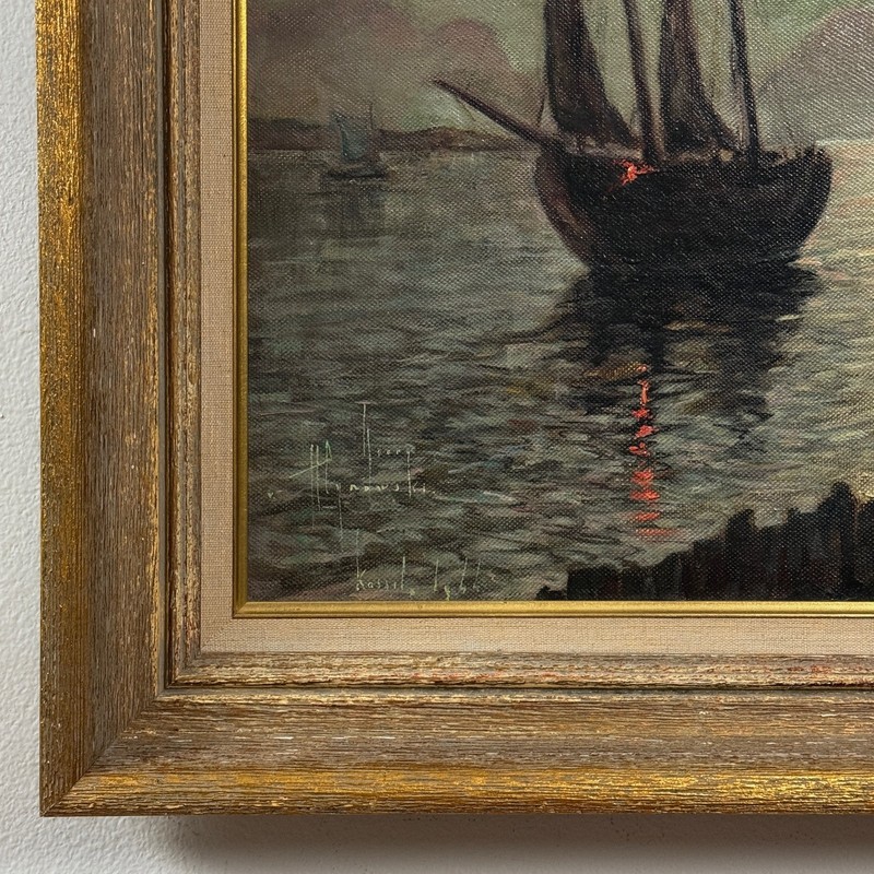 Vintage Expressionist Nocturne Seascape, Signed (Oil on Canvas) gallery