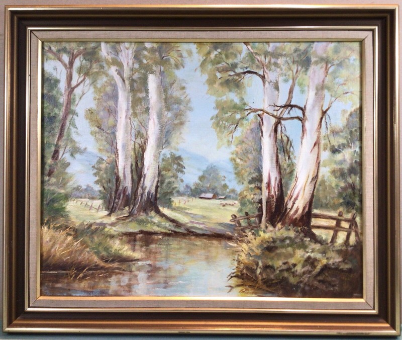 Betty Woods 1986 Old Homestead Framed Oil Painting