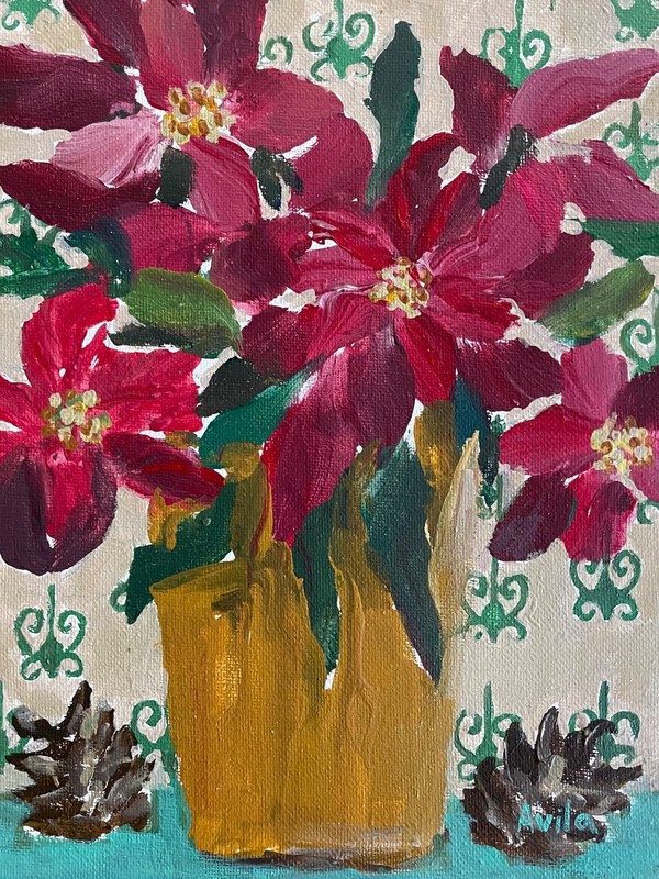 Originally 8×10 Acrylic Painting , Poinsettias Art , Christmas Art , Maria Avila