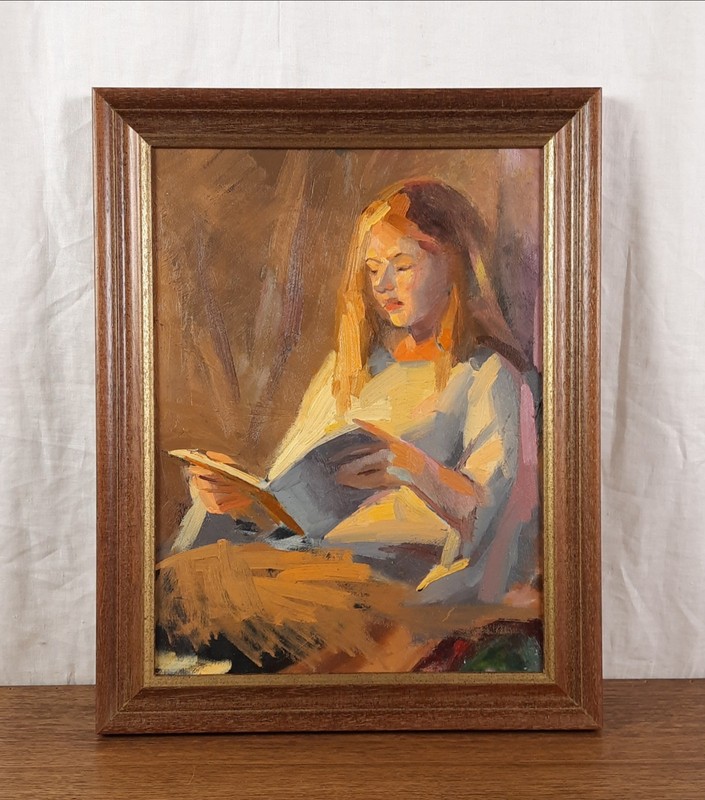 Girl Reading, Oil Portrait, Figurative Art, Warm Impressionist Style