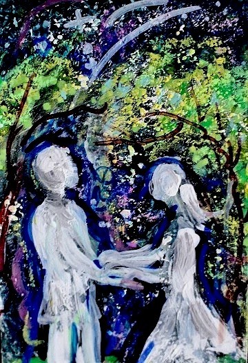 ACEO Original Painting TWIN FLAME Love Divine Energy Soul Union Spirit Stars ART