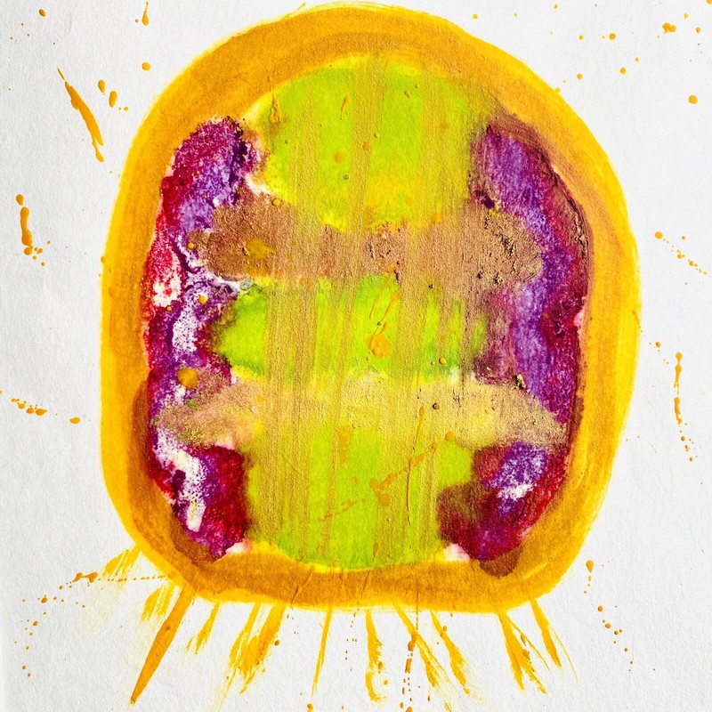 Original Art ‘Escape Pod’ Encaustic Wax Painting Matted 14”x11″ Frame Ready