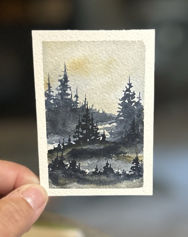 ACEO Side Lake, Original Watercolor Painting, Landscape By Sasha Lehto