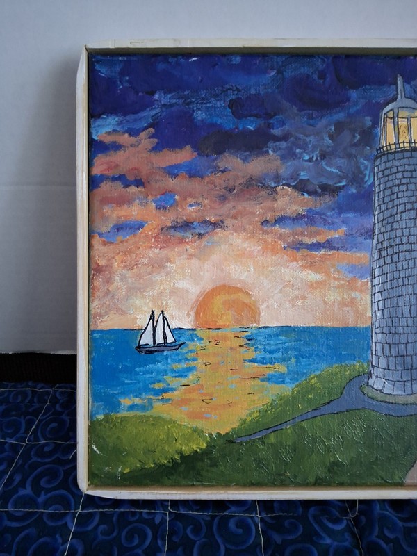 This wonderful lighthouse art piece With handmade frame Has wonderful character gallery