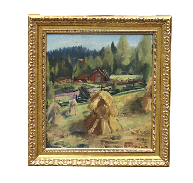 Signed Farm Landscape Oil Painting on Canvas, Framed, Original