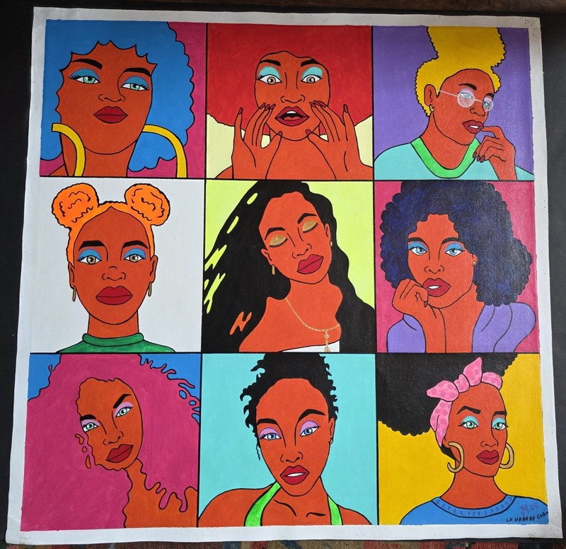BLACK BEAUTIES Signed Cuban Painting of 9 African American Caribbean Women CUBA