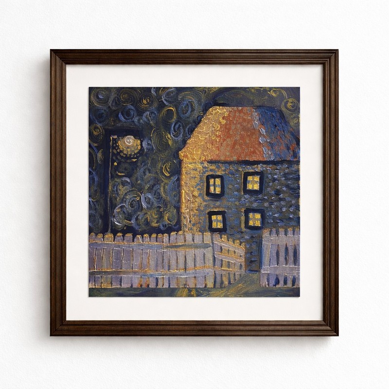 Shimmering Night House 11x14Bold Color Modern Abstract Art Original Canvas