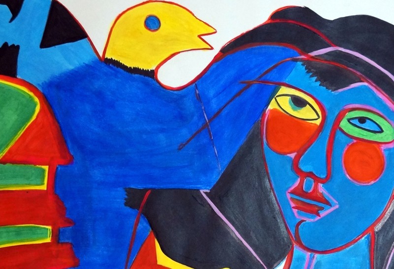 GUILLAUME CORNELIS / Awesome Acrylic on Paper, Art Painting Hand Signed. gallery