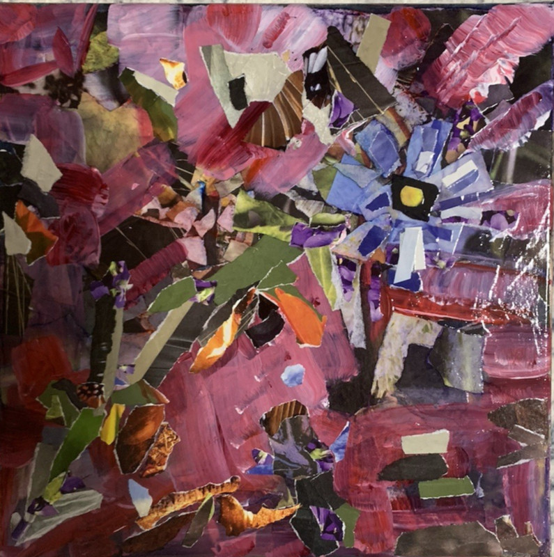 12” x 12” Floral Collage Abstract Acrylic Painting – Original Art by Eera G