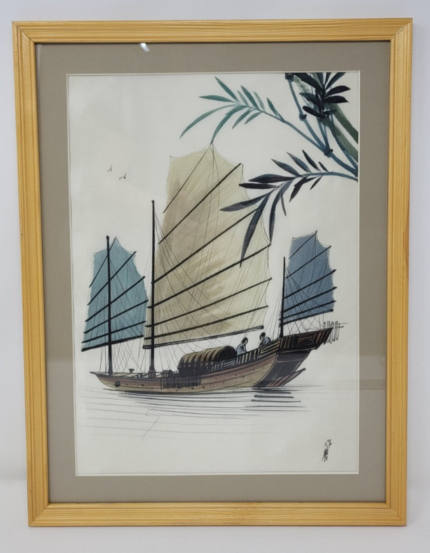 Vintage Chinese Traditional Watercolor on Silk Framed Artwork 13″x17″