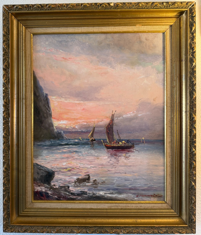 Vintage Italian Neapolitan Oil Painting Capri Coastal Seascape Signed Framed Art