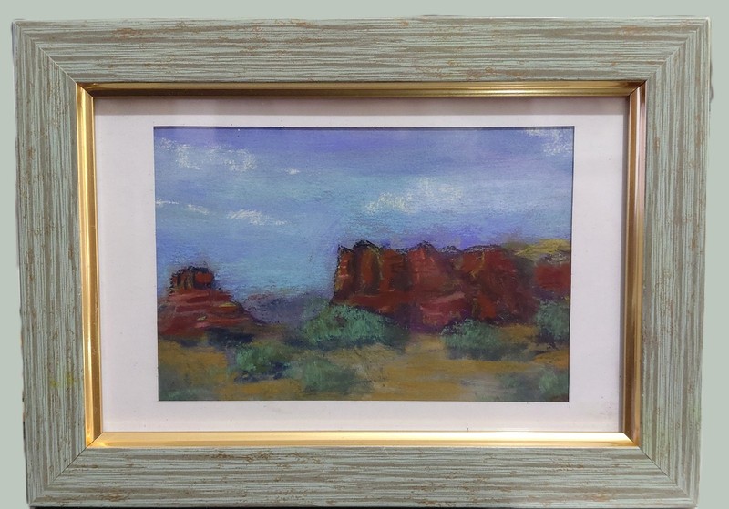 Original Miniature Soft Pastel Painting 5 x 7 Red Rock Landscape Desert Framed
