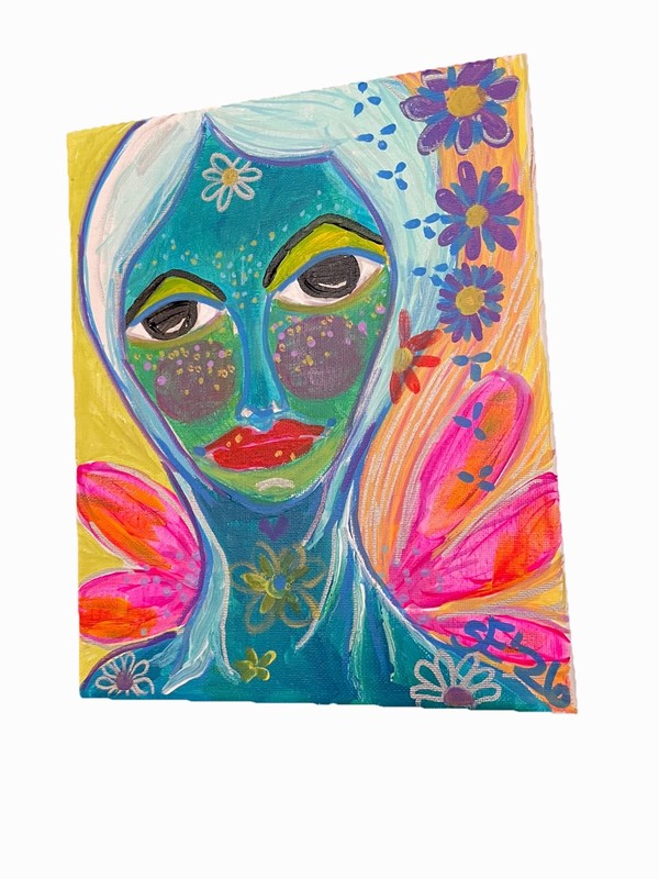 Blue Fairy Outsider Art Acrylic Fantasy Painting On Canvas Blue Fairy gallery