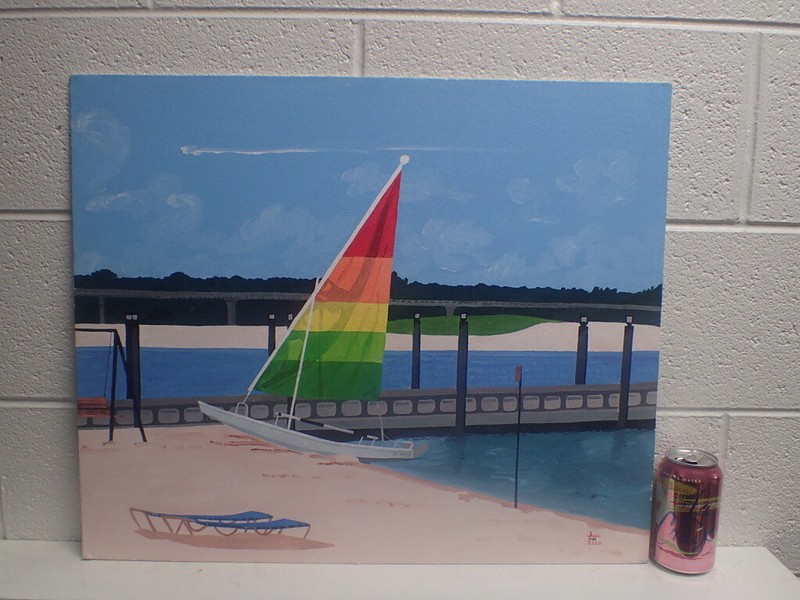 original acrylic painting canvas board "Lonely Beach" David Ellis 20"x24" gallery