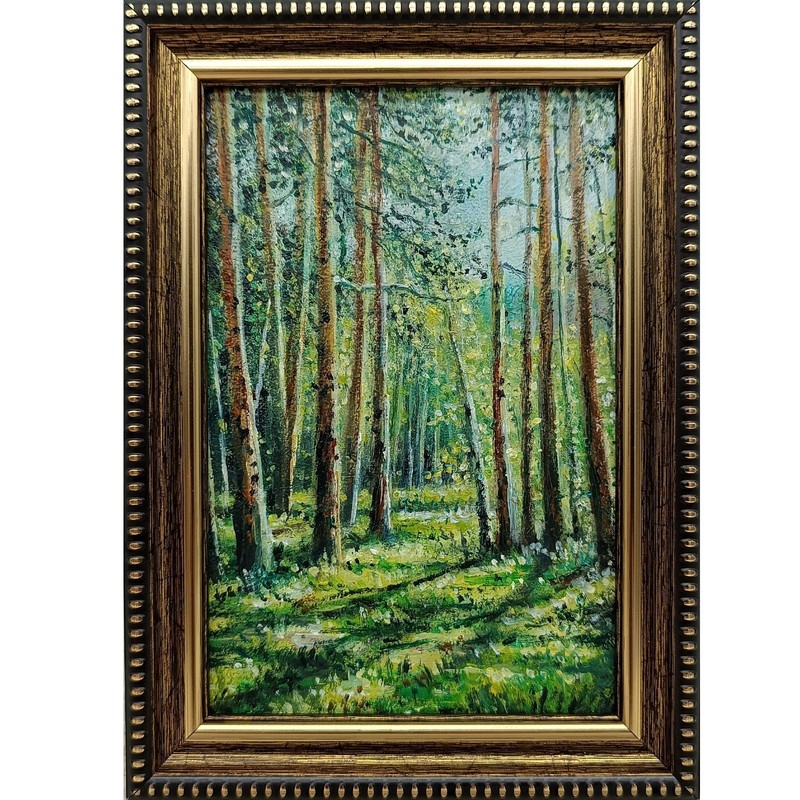Birch Forest Original Oil Painting 4×6 Framed Signed Sunlit Landscape Path Art