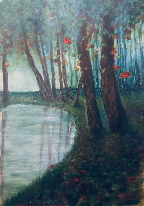 Before I Sleep – Blue Framed Original Painting, Atmospheric Moody Landscape, by