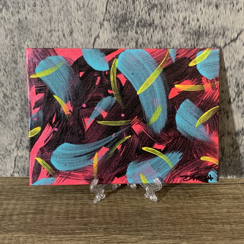 Original 5″ X 7″ Abstract Acrylic Painting On Canvas Panel With Easel